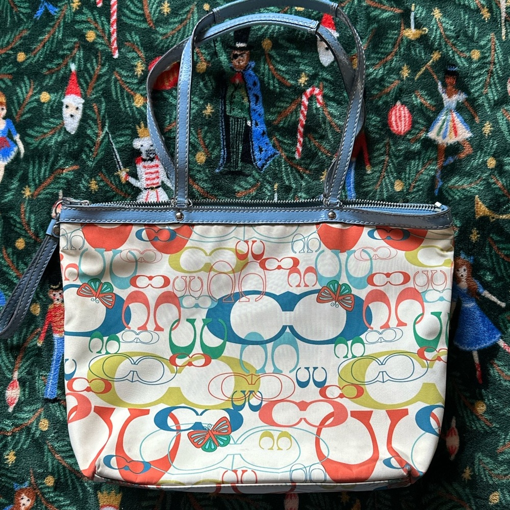COACH Optic Signature Butterfly Zip Tote Shoulder Bag